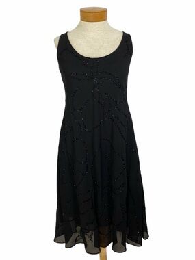 Scarlett Black Chiffon Floral Sequin A-Line Midi Cocktail Dress Size 10